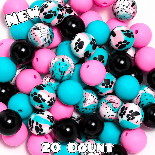 New 15mm  Cosmic Waves Floral SILICONE Bead Mix 20 count. DIY Bead Craft Supplies