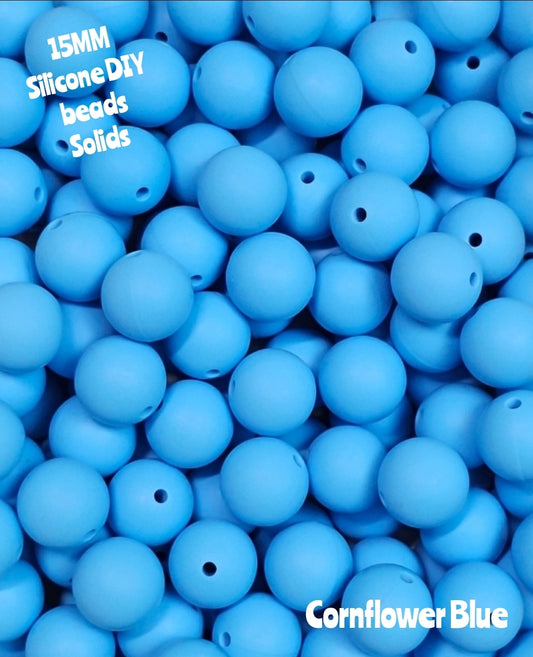 15mm DIY Silicone Solids 1 Count Cornflower Blue