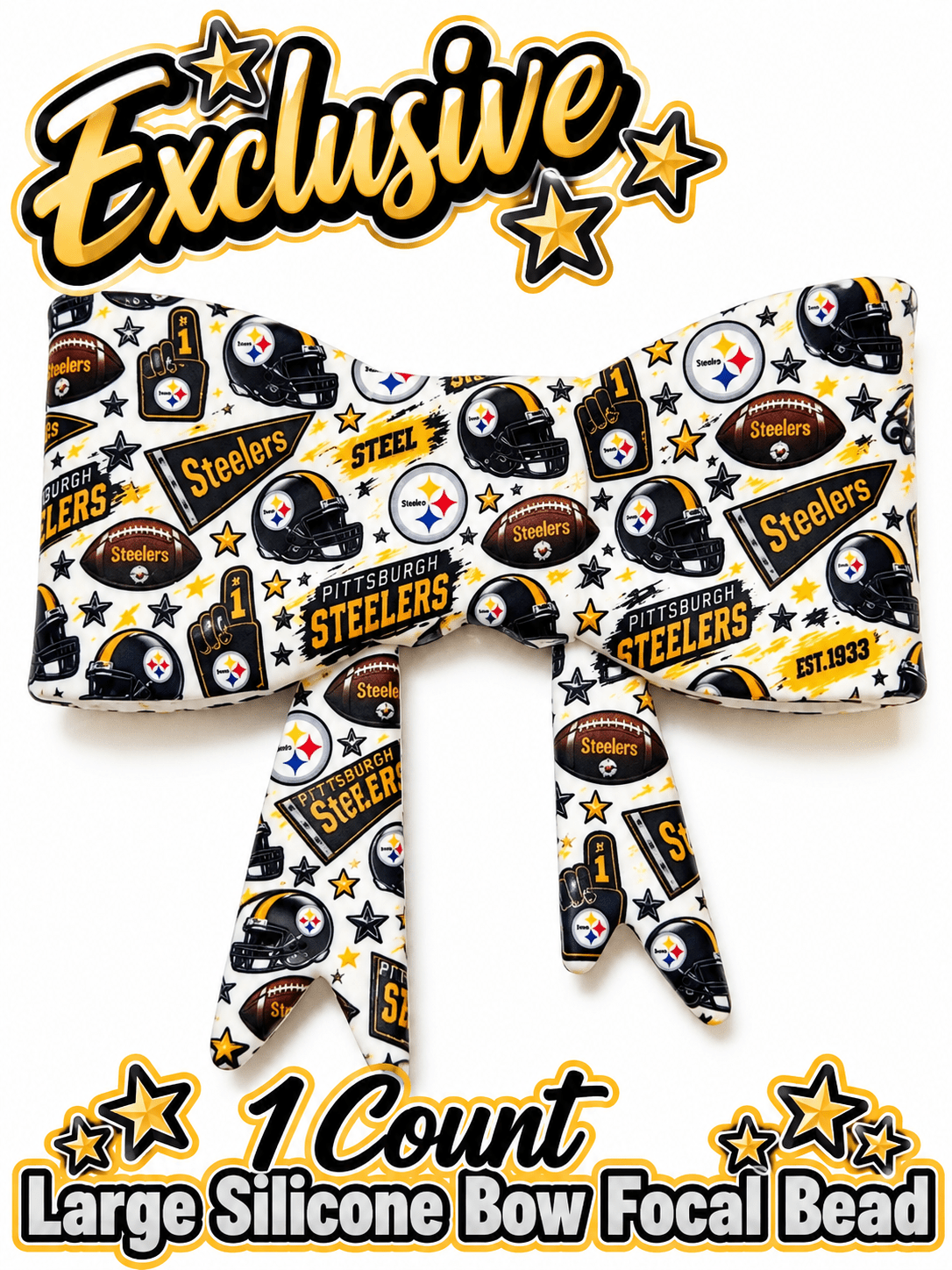 New Shop Exclusive 1 Count Large Silicone Bow FOOTBALL STEELERS