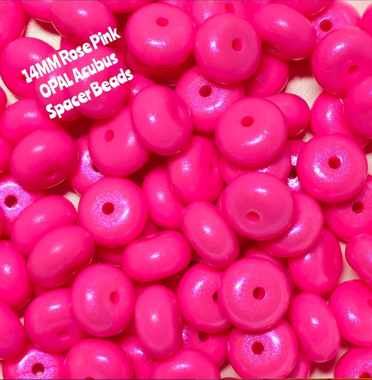1 Count DIY 14 MM ROSE PINK Silicone OPAL Acubus Spacer Beads Craft Supplies