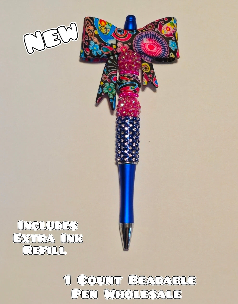 Wholesale Beadable Pens 1 Count Big Bow Bright Paisley Style Completed Pen