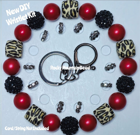 New 1 Count DIY Deluxe Beadable Wristlet Kit- Bold Ruby Leopard Rhinestone Beads- Beadable Accessories
