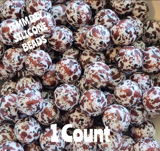 New 1 Count 15mm printed Cow Multi silicone bead