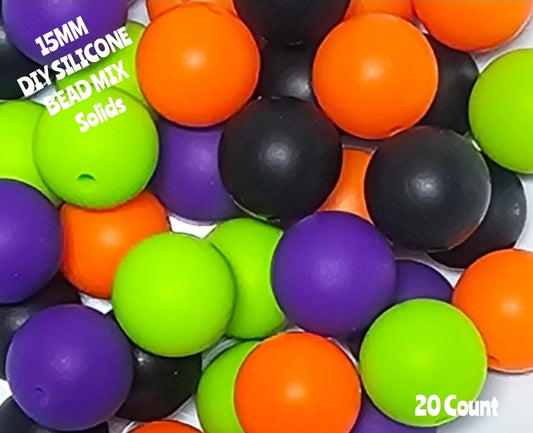 15mm DIY Silicone Beads Solids Mix 20 Count