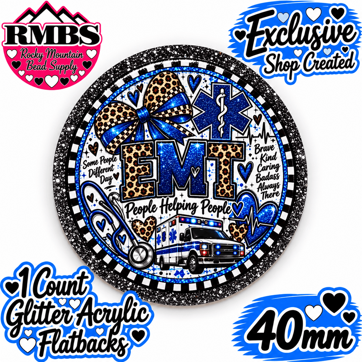 Exclusive 1 Count Custom Exclusive Glitter Acrylic Flatback 40mm EMT