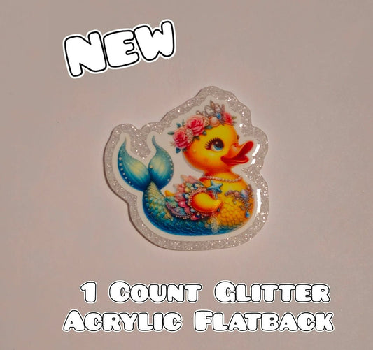 Glitter Acrylic Flatback- Acrylic Planer Resin Charm- Duck Mermaid