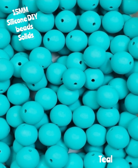 15mm DIY Silicone Beads Solids 1 Count Teal