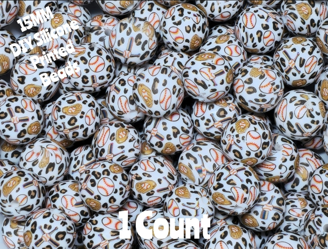 New 1 Count 15mm Printed Beads Baseball DIY beads