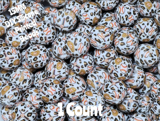 New 1 Count 15mm Printed Beads Baseball DIY beads