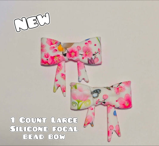 1 Count Large Silicone Printed Bow Focal Beads. Bow beadable accessories