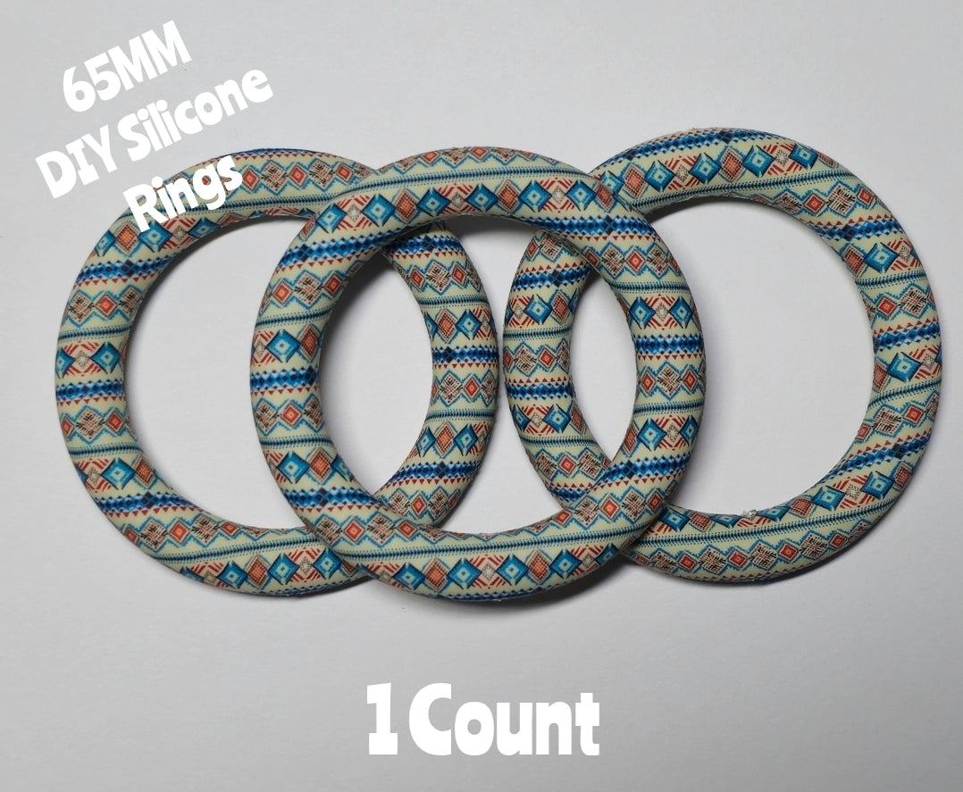 1 Count DIY 65MM Silicone Rings Craft Supplies Beadable Blanks Country Western Tribal Aztec
