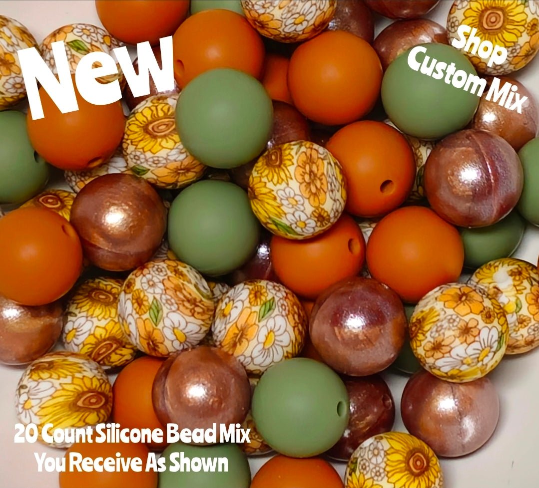 New 15mm Fall Harvest Floral SILICONE Bead Mix 20 count. DIY Bead Craft Supplies