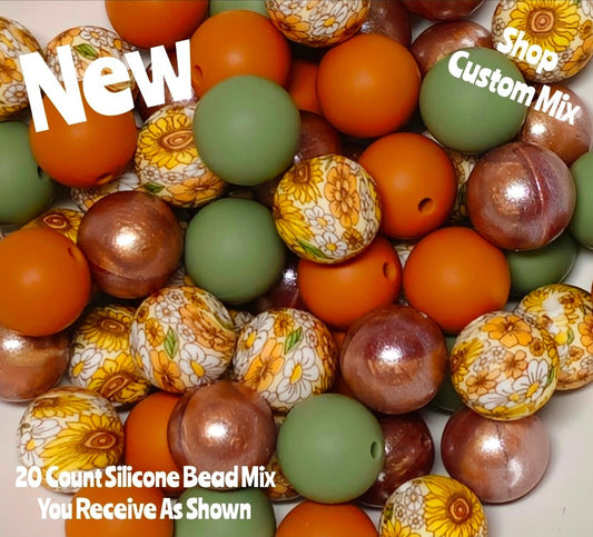 New 15mm Fall Harvest Floral SILICONE Bead Mix 20 count. DIY Bead Craft Supplies