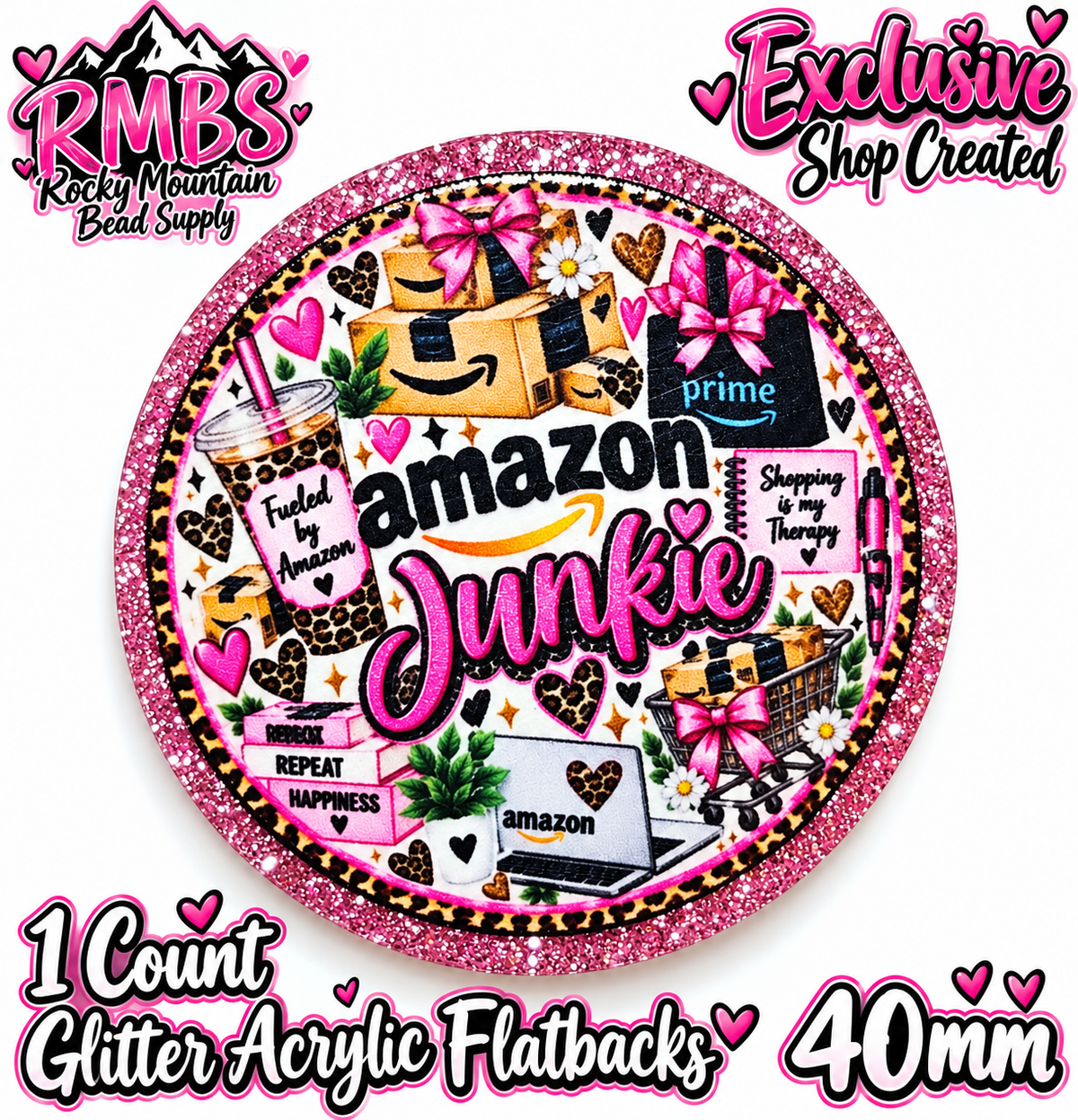 Exclusive 1 Count Custom Exclusive Glitter Acrylic Flatback 40mm AMAZON JUNKIE