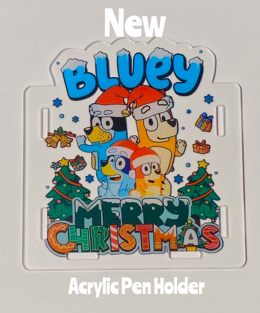 NEW Acrylic Pen Holder Box 1 Count Pup Christmas.  Read description for directions and special handling.