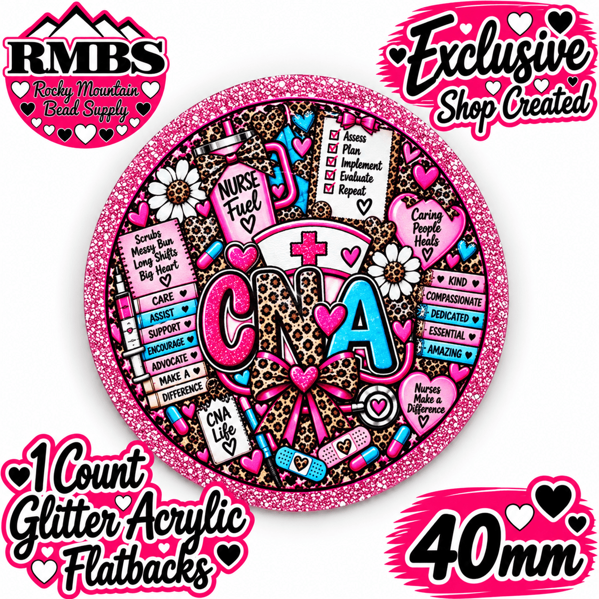 Exclusive 1 Count Custom Exclusive Glitter Acrylic Flatback 40mm CNA 1
