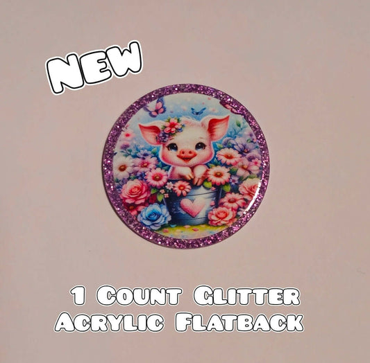 Glitter Acrylic Flatback- Acrylic Planer Resin Charm- Pig