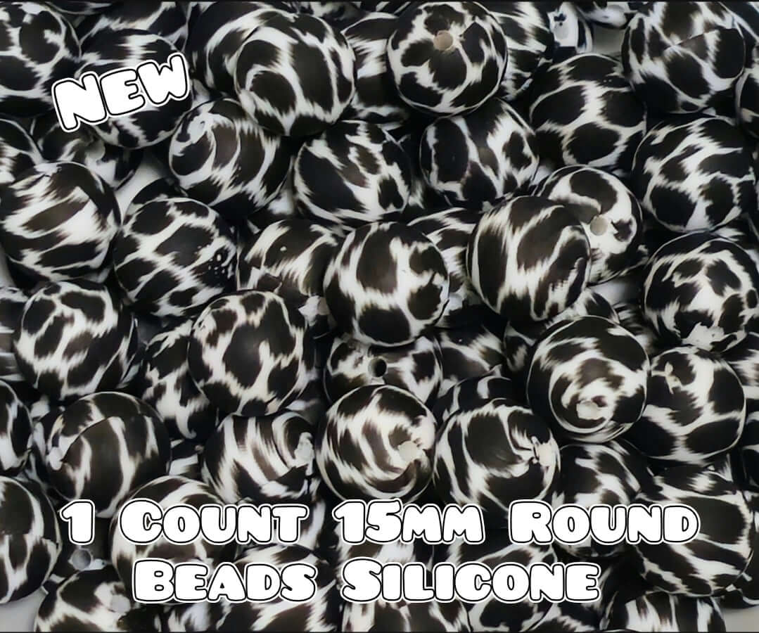Nuevas cuentas de silicona impresas de 15 mm, 1 unidad, NEGRO LEOPARDO ATREVIDO
