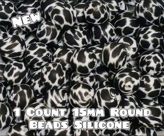 Nuevas cuentas de silicona impresas de 15 mm, 1 unidad, NEGRO LEOPARDO ATREVIDO