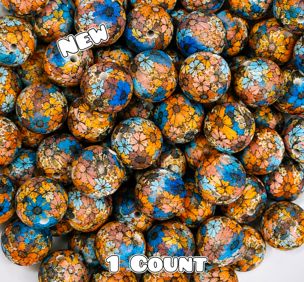 New 1 Count DIY Silicone Beads 15mm printed Shop Made Fall Leopard Flowers