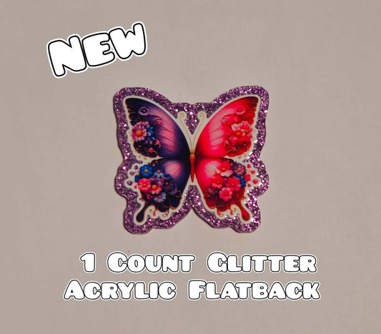 Glitter Acrylic Flatback- Acrylic Planer Resin Charm- Butterfly