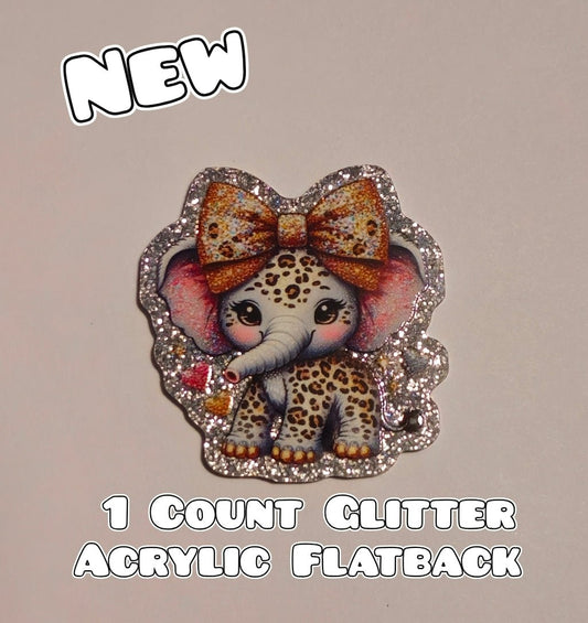Glitter Acrylic Flatback- Acrylic Planer Resin Charm- Elephant
