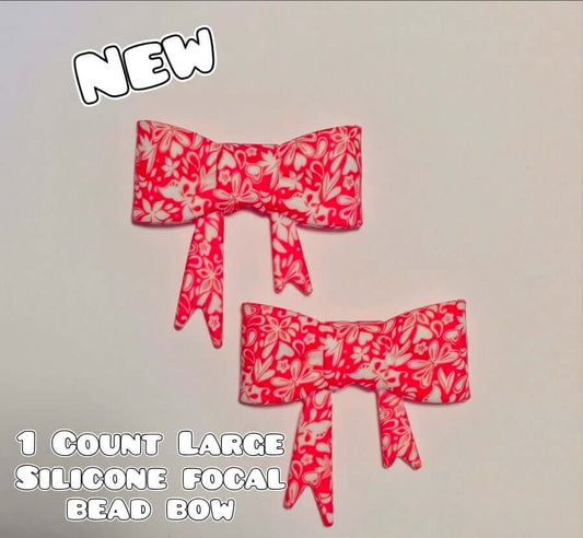 1 Count Large Silicone Printed Bow Focal Beads. Bow beadable accessories