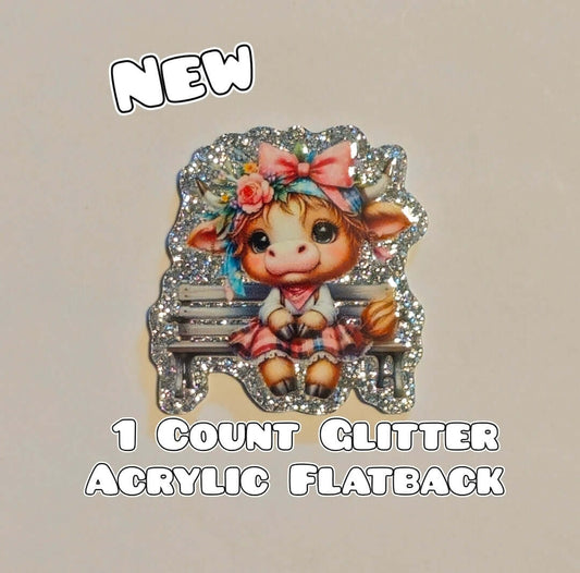 Glitter Acrylic Flatback- Acrylic Planer Resin Charm- Cow