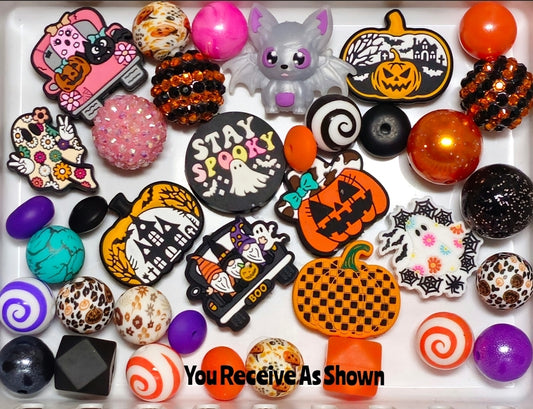 Clearance Halloween Bead Mix 40 count Total Includes 10 Focals As Shown with matching beads spacers