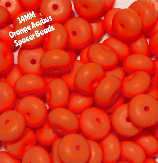 1 Count DIY 14 MM ORANGE Silicone SOLID Acubus Spacer Beads Craft Supplies