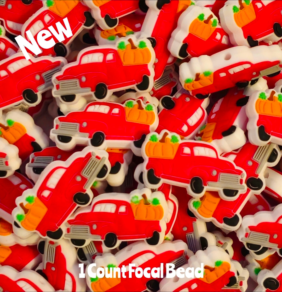 Clearance Fall Red Pumpkins Truck Focal Beads 1 Count DIY Bead Supplies