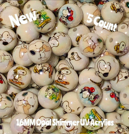 New 5 Count 16MM DIY Acrylic Beads Character Snoopy Craft Supplies