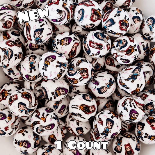 New 1 Count DIY Silicone Beads 15mm printed K Pop DEMON HUNTERS