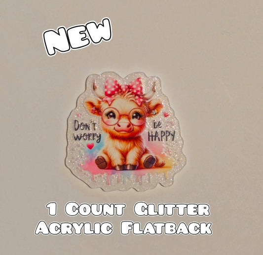 Glitter Acrylic Flatback- Acrylic Planer Resin Charm- Cow