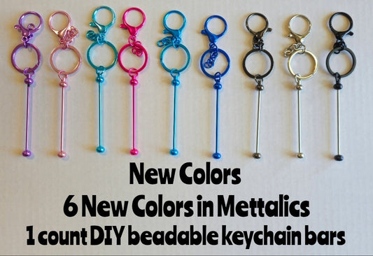 New 1 count DIY beadable Keychain bars.  New Mettalic colors Beadable Blanks