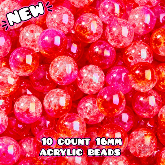 New 10 Count Acrylic 16mm Beads Multi Color Mix Crackle Ombre