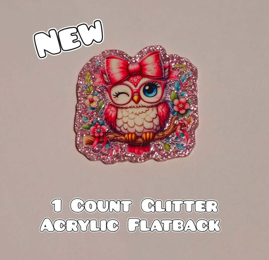 Glitter Acrylic Flatback- Acrylic Planer Resin Charm- Owl