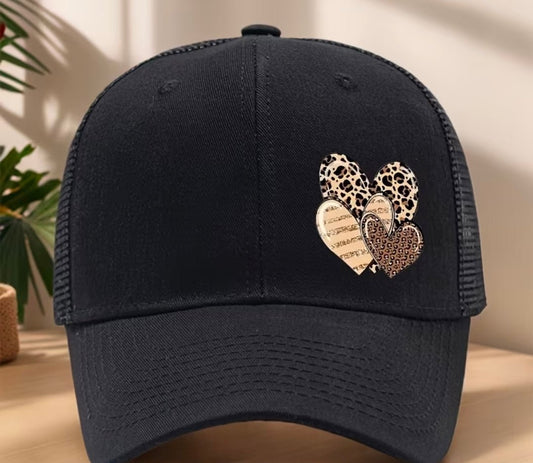 Womens Lepord Heart Black Hat