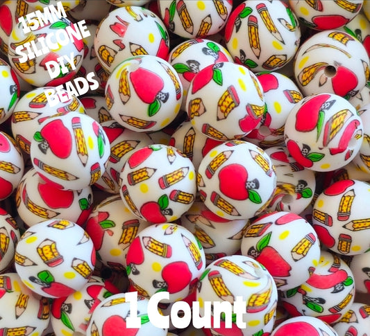 New 1 Count 15mm printed Teacher silicone bead