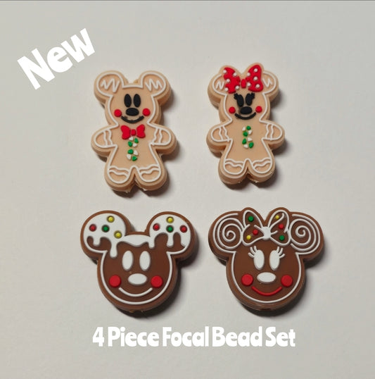 DIY Focal Bead 4 Count Craft Supplies Character Ginger Bread Minnie Mickey Mouse