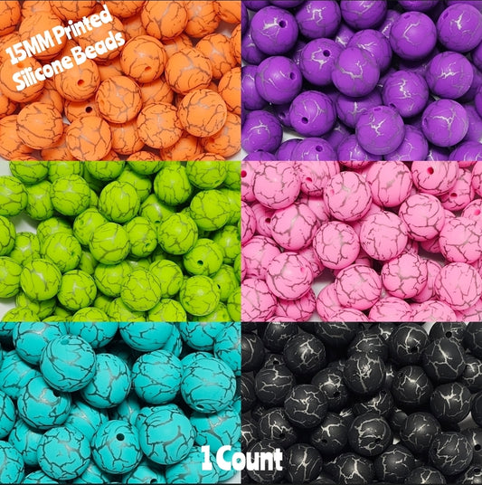 New 1 Count DIY Silicone Beads 15mm printed Crackle Beads Beadable Accessories
