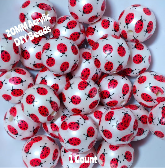 1 Count 20MM DIY Acrylic Beads Lady Bug Craft Supplies