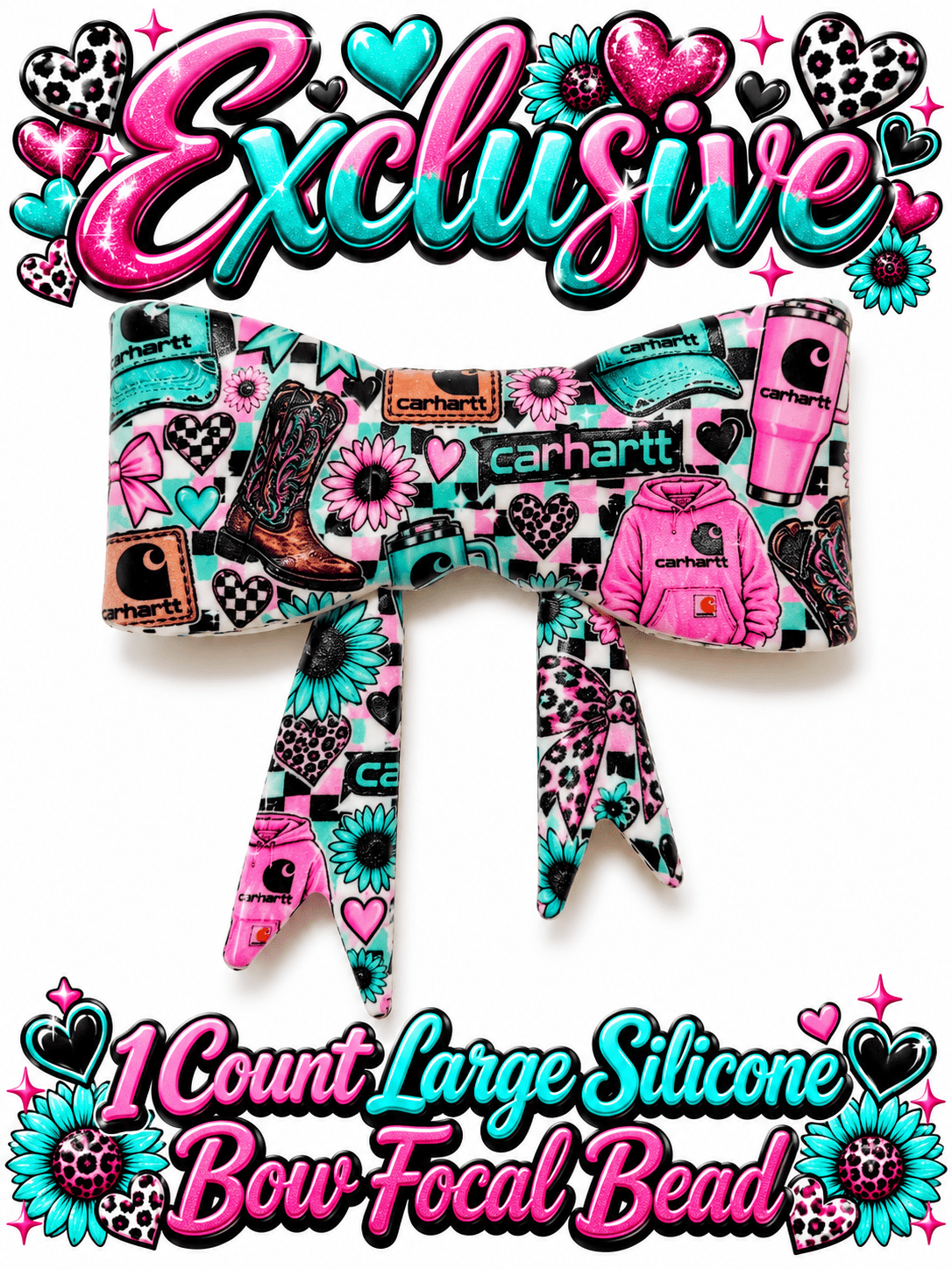NUMBER 1 SELLER New Shop Exclusive 1 Count Large Silicone Bow CARHARRT PINK TEAL