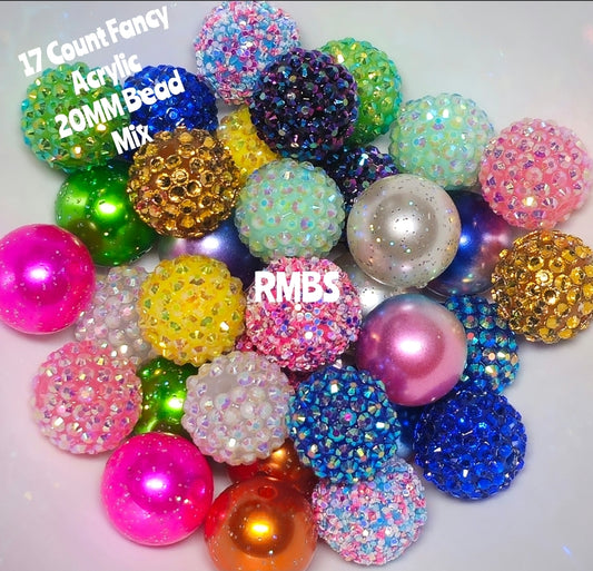 17 Count 20MM DIY Fancy Rhinestone Mix Acrylic Beads Craft Supplies