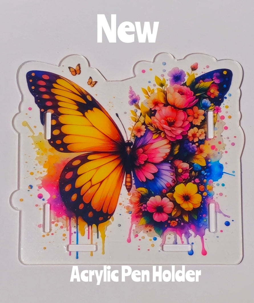NEW Acrylic Pen Holder Box 1 Count Butterfly. Read description for directions and special handling.