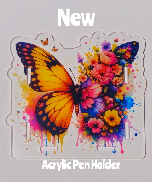 NEW Acrylic Pen Holder Box 1 Count Butterfly. Read description for directions and special handling.