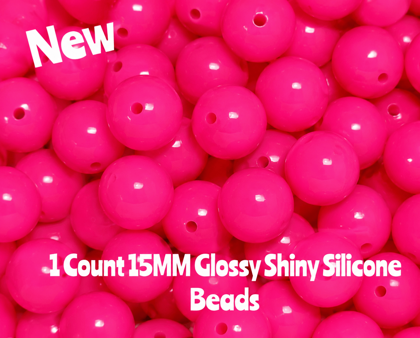 15mm DIY Silicone Beads Glossy Shiny Solids 1 Count Raspberry Pink