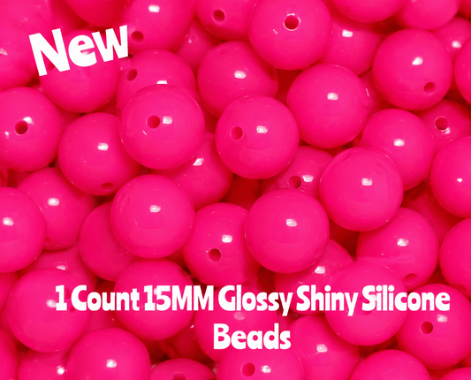 15mm DIY Silicone Beads Glossy Shiny Solids 1 Count Raspberry Pink