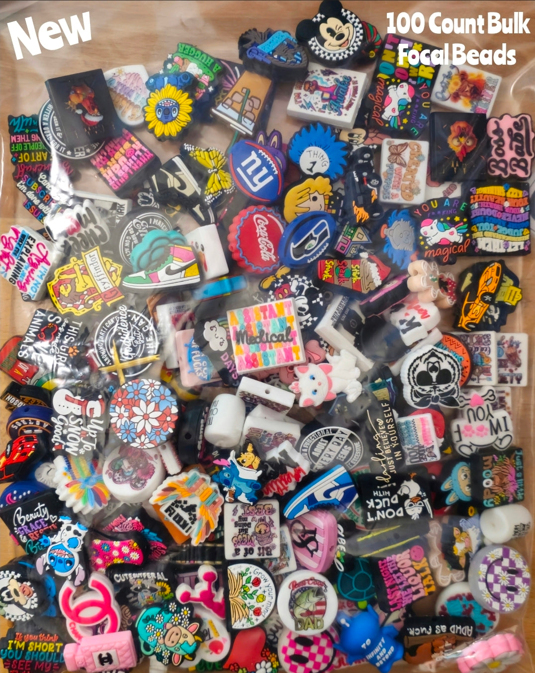 New November 2025 Bulk 100 Count Mystery Focal Bead Bags. DIY Beads Craft Bead Supplies