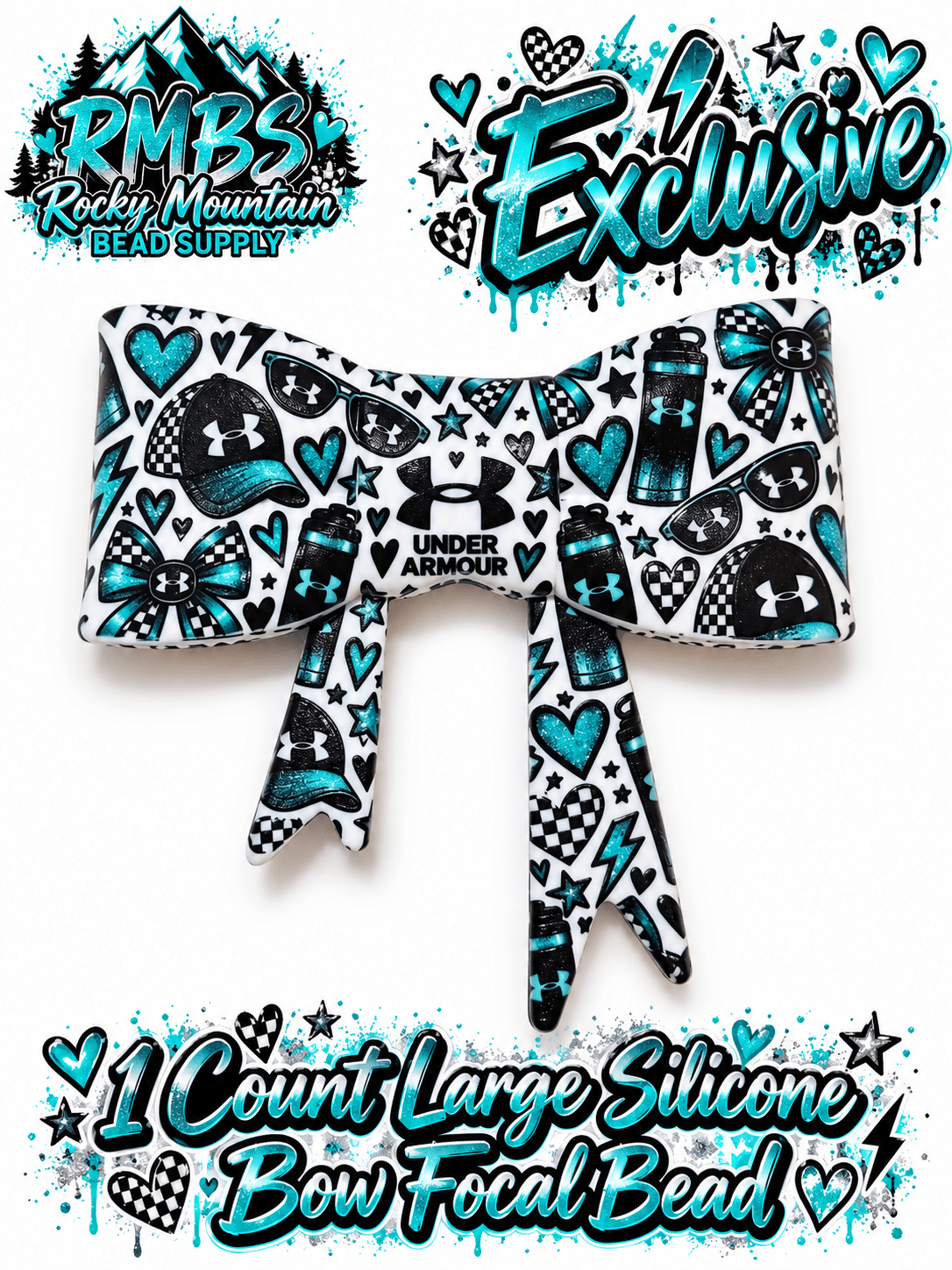 New Shop Exclusive 1 Count Large Silicone Bow UNDER ARMOUR TEAL